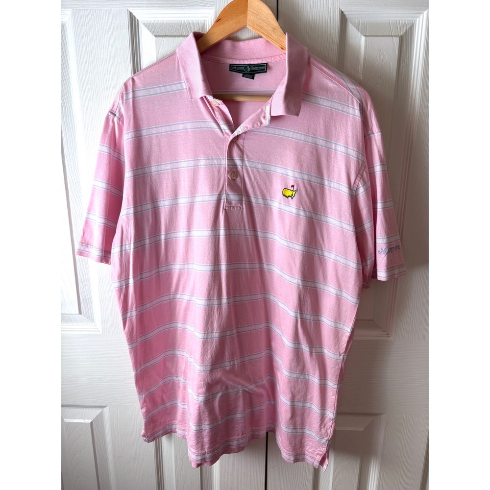 MASTERS COLLECTION Pink Blue Stripe 100% Pima Cotton Golf Polo Shirt L